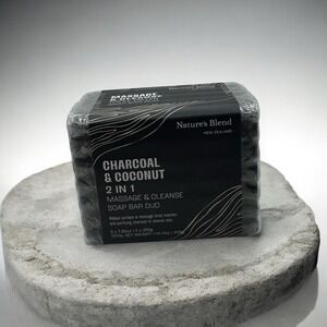 Natures Blend 2 in 1 Charcoal & Coconut Massage & Cleanse Soap Bar Duo NEW